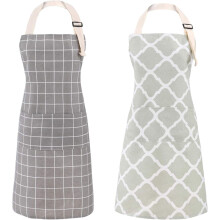 Tablier de cuisine en lin avec poches, lot de 2, gris et vert