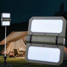 Lampe de camping télescopique LED avec support, rechargeable par USB.