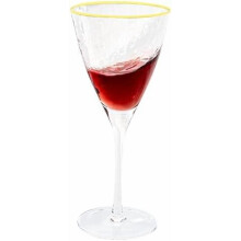 Vikko Wine Glasses, 11.5 Ounce Decorative Wine Glass, Hammered Glass with Gold Rim Red or White Wine Glass, Set of 4 Elegant Sparkling Wine Glasses