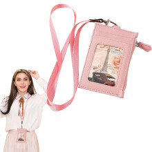 1 Work Badge Pu Leather Neck Lanyard Card Holder Blocking Badge Wallet with Detachable Strap for Id Access Cards Work Travel and Events