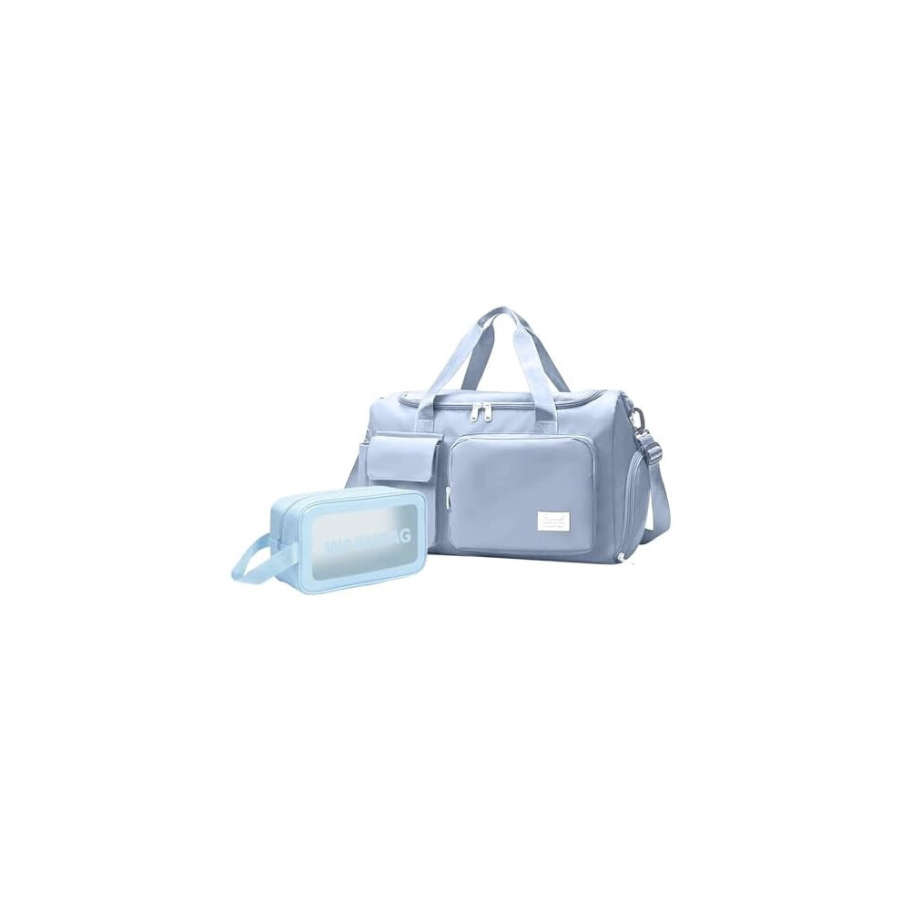 Gym Bag for Women & Men â Large Travel Duffle, Carry-On Weekender with Shoe Compartment, Dry/Wet Separation, Makeup Bag â Blue