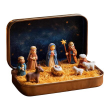 Mini Christmas Nativity Set in Box – Portable Pocket Nativity, Jesus Birth Ornament, Christian Figurines for Desk, Shelf, Office Decor