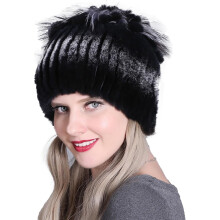 Gorro de punto de piel sintética para mujer con forma de flor
