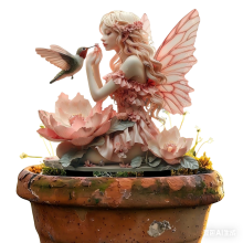 Statuetta decorativa con fata e colibrì - Floreale pastello, 1 pezzo