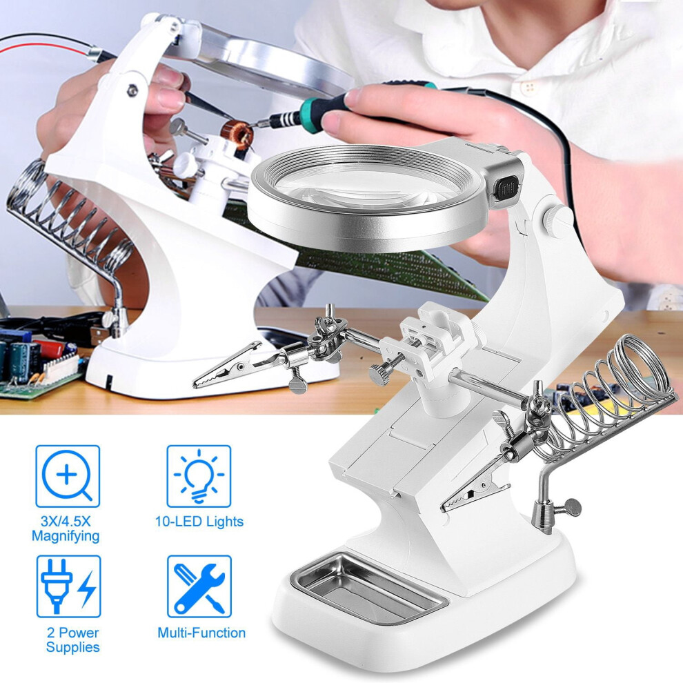 Light Led Helping Hands Magnifying Glass 3X/4.5X W/ 360 Adjust Third Hand Soldering Vise