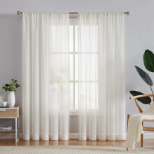 Sheer Linen Curtains 84 Inches Length, Flax Blend Light Filtering Drapes for Bedroom Living Room, Farmhouse Decor Rod Pocket Design, White
