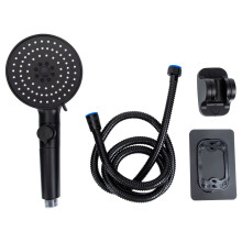 Pommeau de douche en ABS noir avec 5 modes réglables pour une utilisation confortable dans les salles de bain familiales ou d'hôtel.