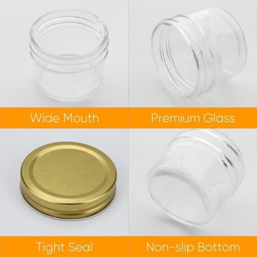 Conjunto de 40 potes de vidro tipo Mason com tampas douradas, 120ml (4oz) 2