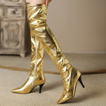 Bottes hautes à talons aiguilles fins et pointus FAMTKT pour femmes, idéales pour l'automne et l'hiver. Fermeture éclair latérale.