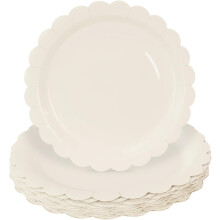 25 elfenbeinfarbene, gewellte Pappteller (23 cm) – Einwegteller für Partys, Kuchen, Desserts, Babypartys, Hochzeiten und Geburtstage