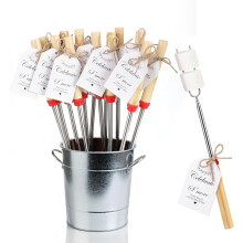 12-Pack S'mores Party Favors w/ Extendable Marshmallow Sticks, Fire Pit & Camping Compatible, Includes Tags & String