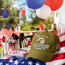 Casquette de baseball délavée DD-214, hommage aux vétérans – Broderie patriotique aigle « C'est un truc de vétéran », ajustable,