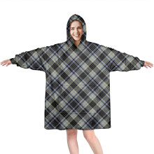 Gray/Black Checkered Wearable Oversized Blanket Hoodie, Cozy Fuzzy Pullover with Super Pockets – Compatible with Adults