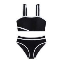 Maillot de bain tankini 2 pièces pour filles avec short de bain, coupe confortable pour la plage/piscine – Noir, Taille 140/3XL, Convient aux