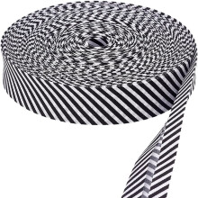 Gestreept bedrukt polyester dubbelgevouwen biaisband voor kledingaccessoires, plat, wit/zwart, 3/4 inch (20 mm), 24,06 yards (22 m)/rol
