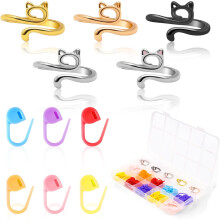 5Pcs Crochet Rings + 100 Adjustable Stitch Markers for Finger, Yarn Guide & Tension Control – with Box, Compatible with Cat