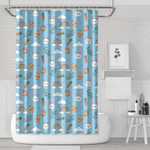 Duschdraperi med blått mönster, 180x180 cm, vattentätt och tvättbart badrumsdekorationsset med 12 krokar