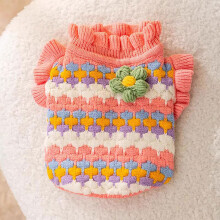 Dzianinowy sweter dla kota z 3D kwiatowym paskiem, rozmiar S