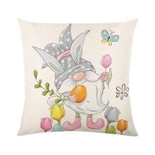 Osterkissenbezug mit grünen Streifen, Gnom-, Blumen- und Ei-Motiv, verspieltes Muster, festliche Sofadekoration, kreatives Geschenk für Zuhause
