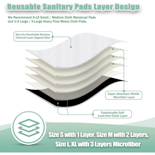 Reusable Menstrual Pads Soft Cloth 6 Pack with Mini Wet Bag 1