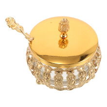 5Sets Golden Glass Sugar Bowl with Spoon Airtight Kitchen Storage Jar