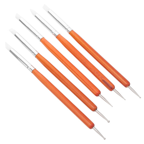 5Pcs Soft Silicone Clay Dotting Tools with Wooden Handles for Pottery