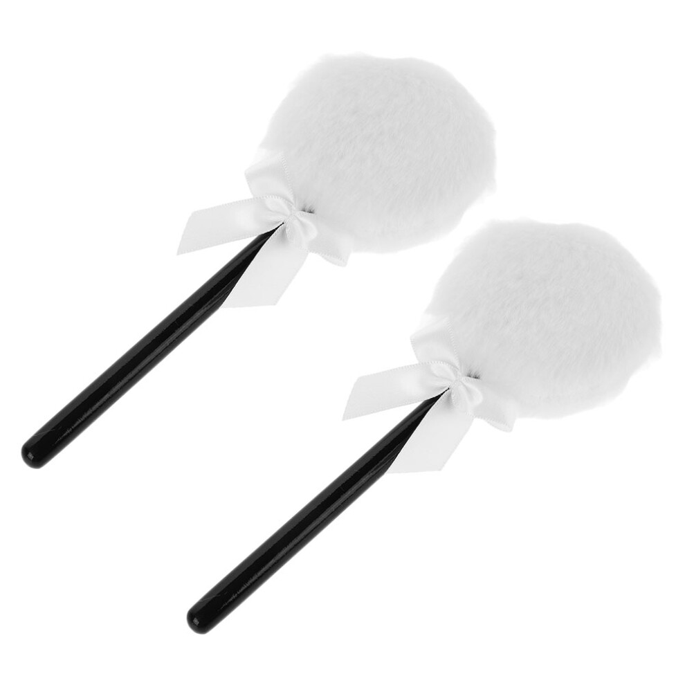 Vaguelly White 4Pcs Plush Cosmetic Puff Fairy Wand Makeup Powder Applicator