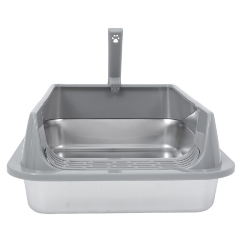Stainless Steel Pet Litter Box Light Grey Spacious and Rustproof