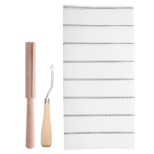 1Set Plastic Latch Hook Canvas Kit with Wooden Tool for DIY Rug Craft