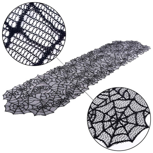 4Pcs Black Halloween Spider Web Lace Table Runner Fireplace Cover