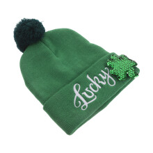 Warm Green Knit Beanie Shamrock Design St Patricks Day Party Hat