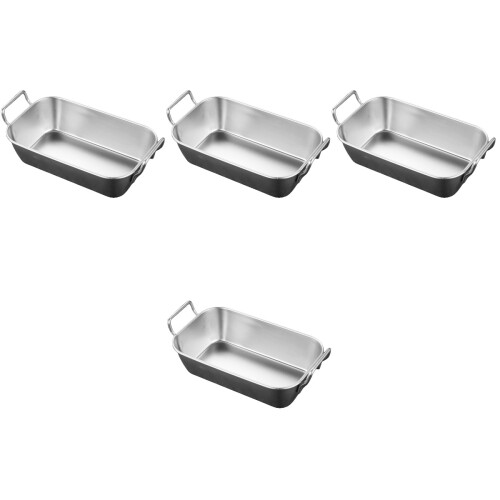 4Stk Rechteckige Servierplatten Aus Metall Silber Mit Tragegriffen 2