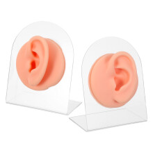 1Pair Pink Silicone Ear Model with Acrylic Stand for Piercing Practice