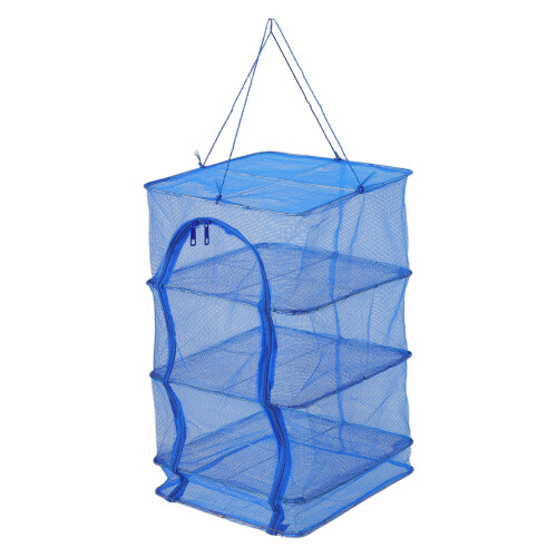 Foldable Blue Nylon Mesh Drying Rack Hanging Basket for Camping