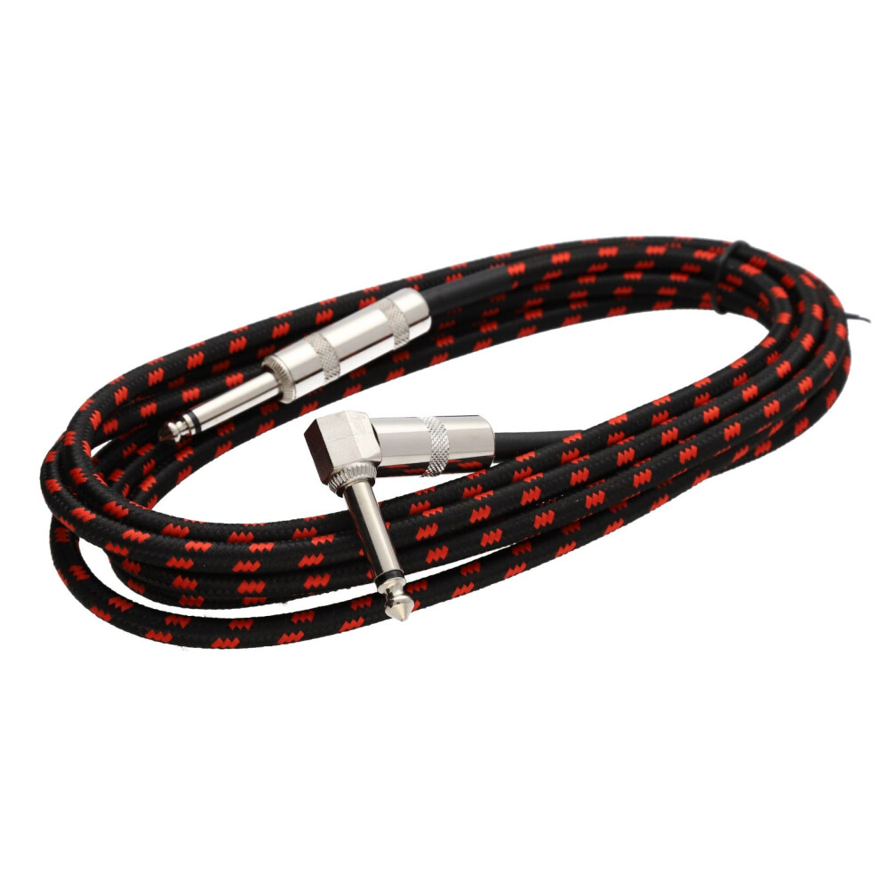 Kenable 6.35Mm Right Angle Mono Braided Instrument Cable & Guitar Lead 3M Black/Red