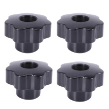 4X M10 10mm Dia Thread Black Plastic Star Clamping Knob Grip
