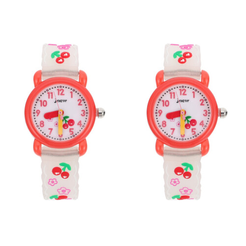 2Pcs White Silicone Kids Watch Cartoon Waterproof Adjustable Strap 1