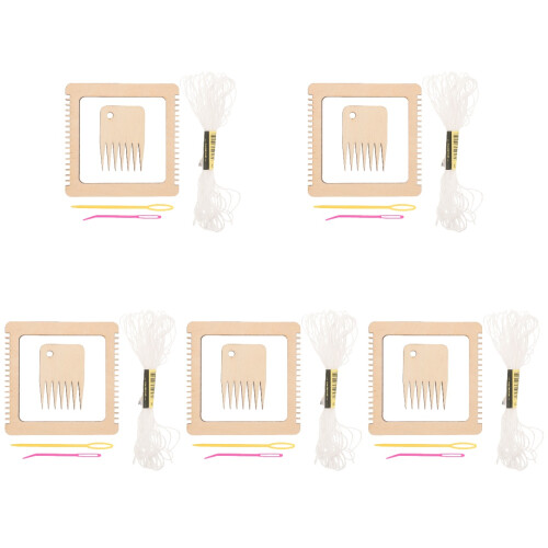 5Sets Small Wood Weaving Loom Set Khaki DIY Knitting Tool Kit 2