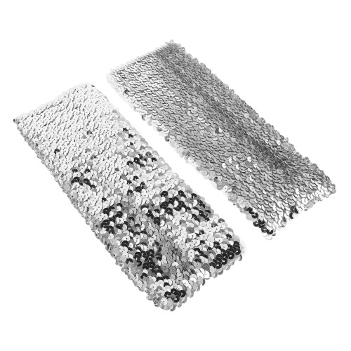 3Pairs Silver Stretch Sequin Arm Warmers for Performance and Cosplay 1