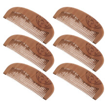 6Pcs Compact Peach Wood Hair Combs Wide Tooth Massage Comb for Travel