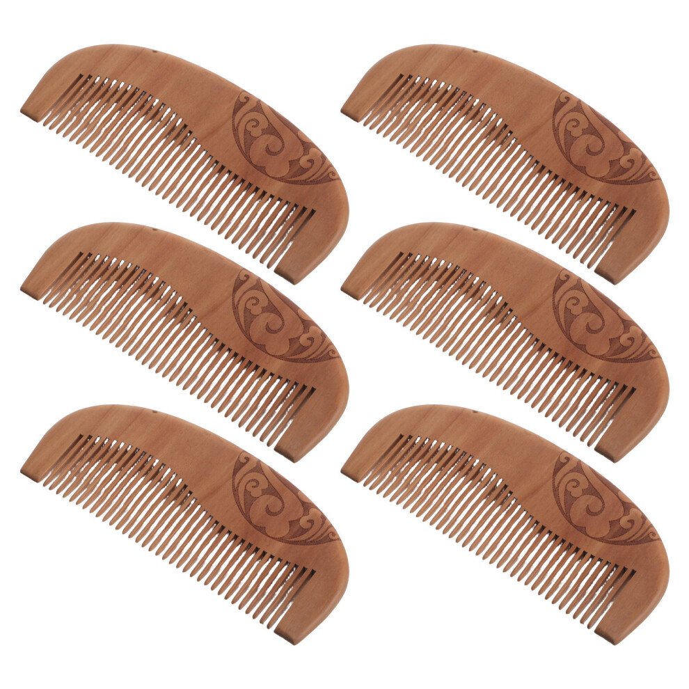 Vaguelly Unisex Peach 6Pcs Compact Wood Hair Combs Wide Tooth Massage Comb For Travel