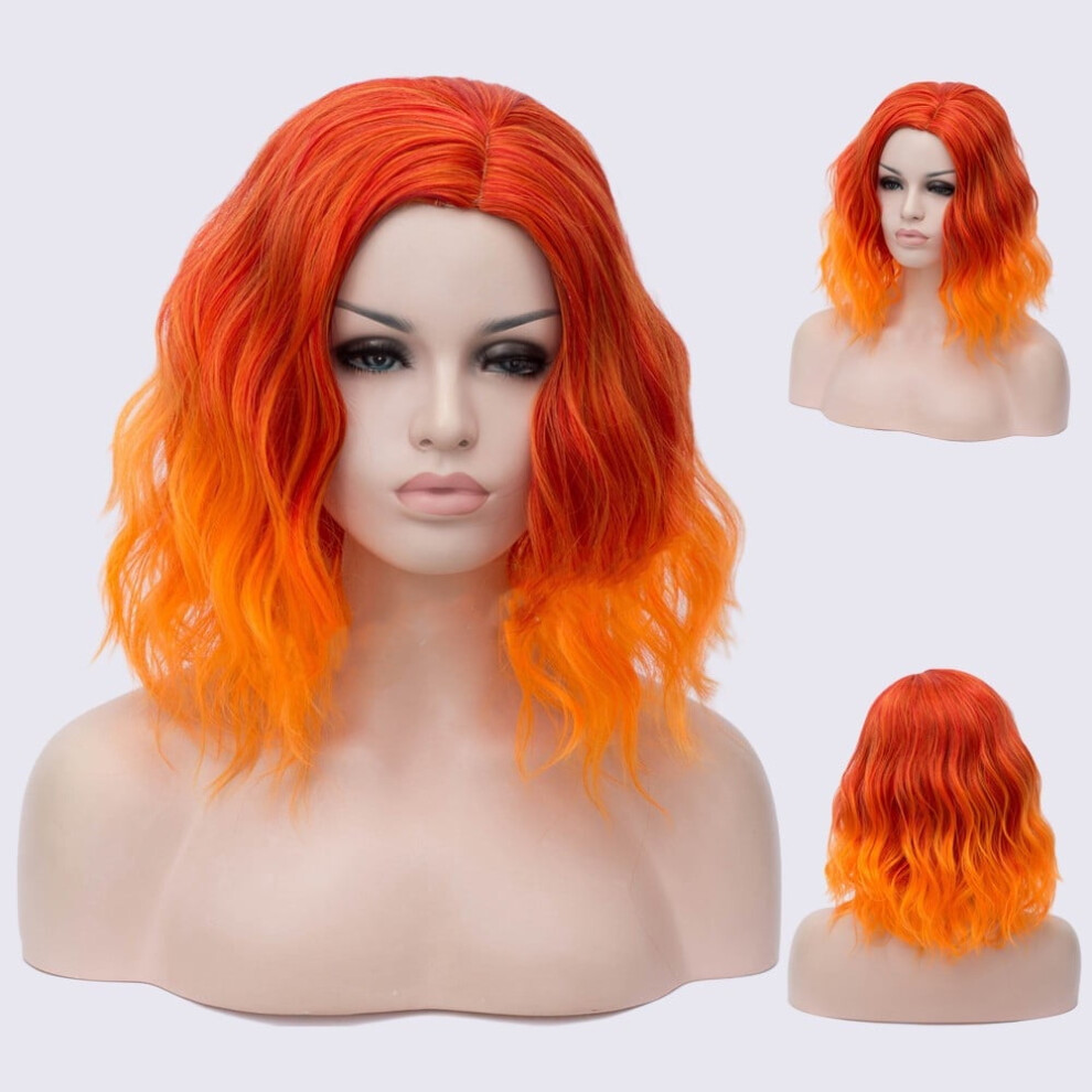Unisex Orange 14" Wig For Child Kids Short Bob Curly Wavy Wig Ombre Wigs With Wig Cap
