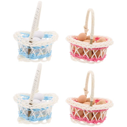 8Sets Mini Bamboo Easter Basket with Artificial Eggs for Play Kitchen 1