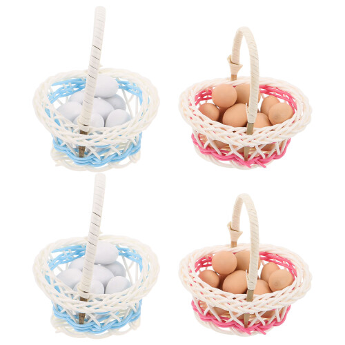 8Sets Mini Bamboo Easter Basket with Artificial Eggs for Play Kitchen 2