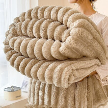 Faux Fur Ribbed Fleece Throw Blanket 50x60 in