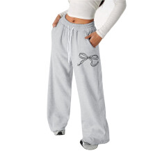 Pantaloni da bambina con fiocco e coulisse, vestibilità ampia, leggeri, sportivi, gamba dritta, casual, ideali per attività sportive e