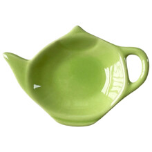 Porte-sachet de thé en céramique en forme de théière, avec dessous de plat, repose-cuillère et coupelle à épices, 1 pièce (vert, 12 x 8,5 cm)