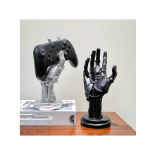 1 Stück futuristische Cyberpunk-Statue mit mechanischem Arm, schwarzer Handfläche, Gamecontroller-Kopfhörerständer, Schreibtischdekoration,