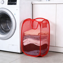 Collapsible Mesh Laundry Basket 11"x11"x15.75", Portable Hamper for Dorm, Bathroom, Travel – Red (1PC)