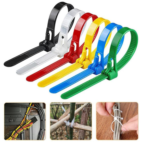 100PCS Buckle Self-Locking Premium Nylon Cable Wire Ties,8 X 200mm Adjustable Reusable Nylon Strap with Buckle 1